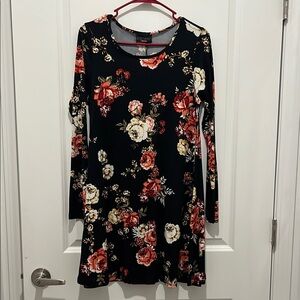 Black Floral Tshirt Dress